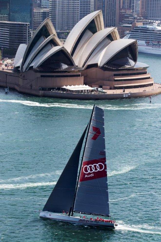 Bob Oatley’s supermaxi, Wild Oats XI, sails past the Sydney Opera House during preparations for the 2014 Rolex Sydney Hobart Race © Andrea Francolini http://www.afrancolini.com/